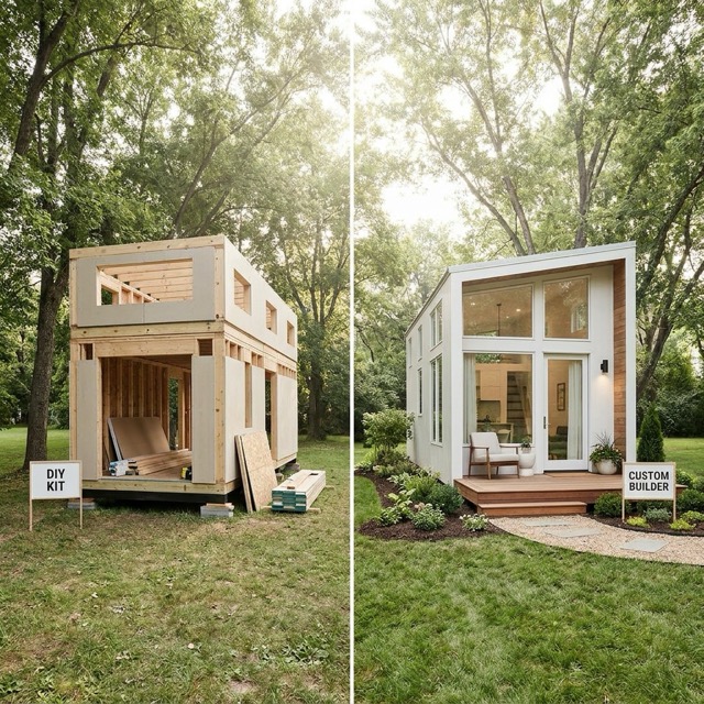 tiny house price comparison Florida - DIY kit vs custom builder